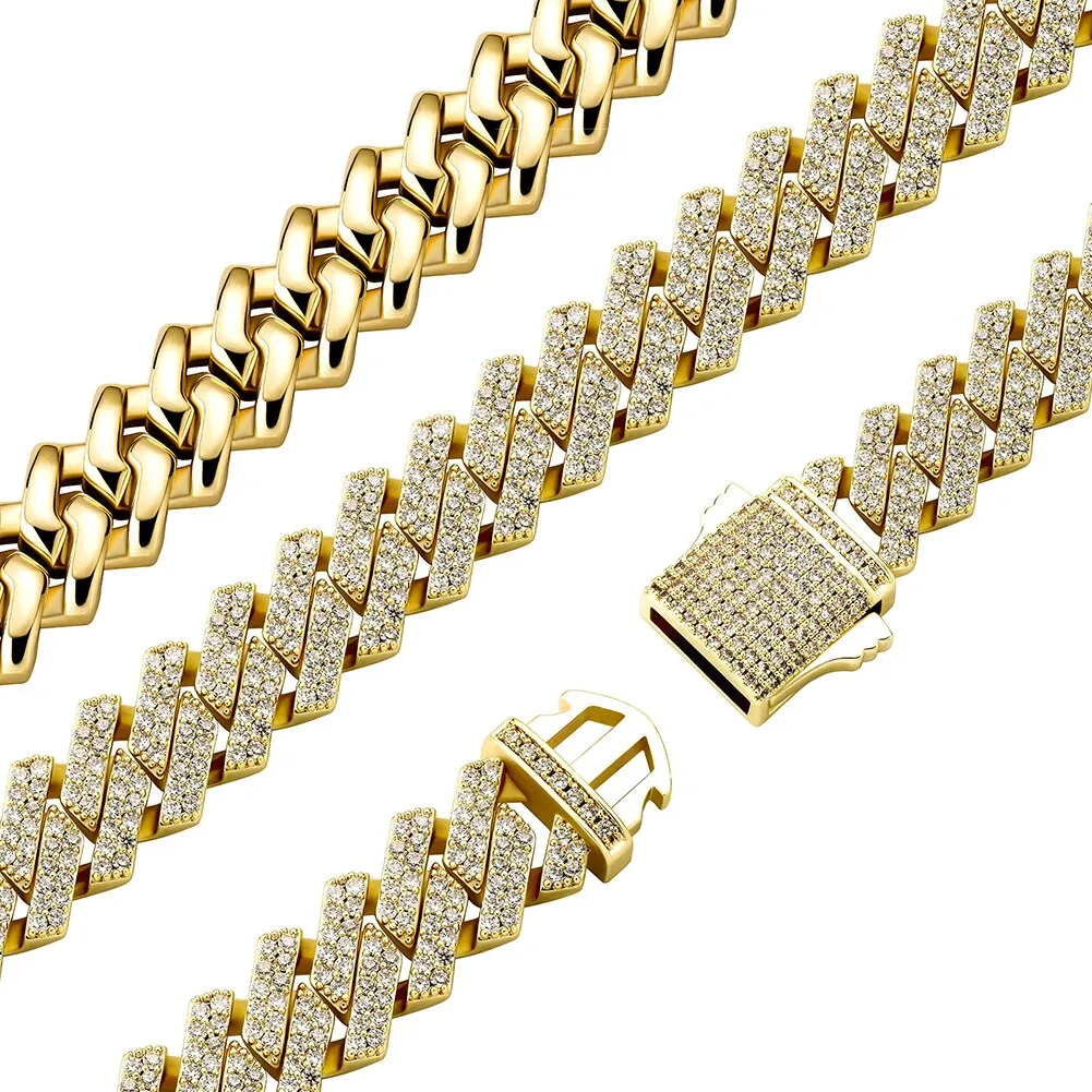 Iced Out Cubic Zirconia Cuban Link Chain Spring Clasp Gold Plated Bracelet