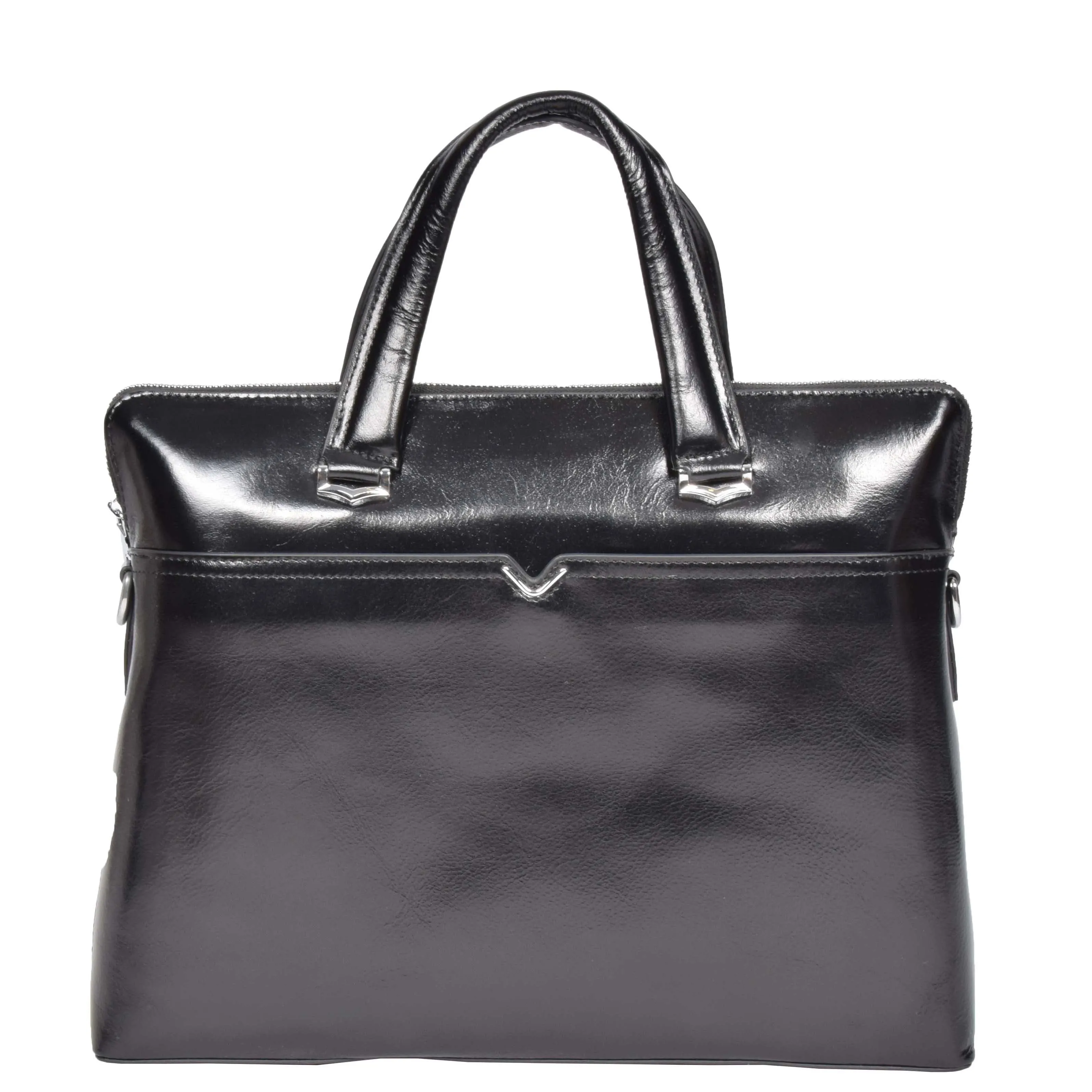 Italian Leather Cross Body Briefcase H9891 Black