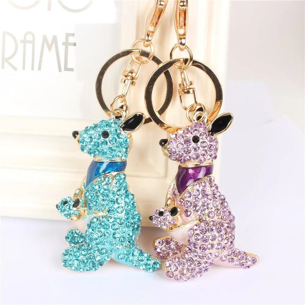 Kangaroo Rhinestone Crystal Charm Purse Pendant & Gift Key Chain