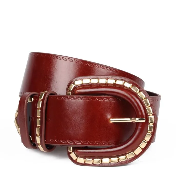 LEATHER BELT WITH STUDDED BUCKLE Woman Brown