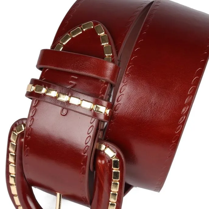 LEATHER BELT WITH STUDDED BUCKLE Woman Brown