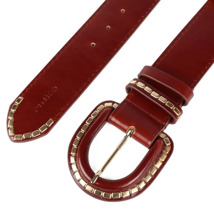 LEATHER BELT WITH STUDDED BUCKLE Woman Brown