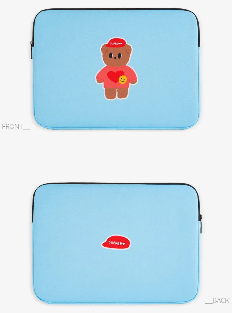 Light Blue CUTIE BEAR Graphic Laptop Sleeves 13 15 inch Cases Protective Covers Handbags Square Pouches Designer Artist Prints S