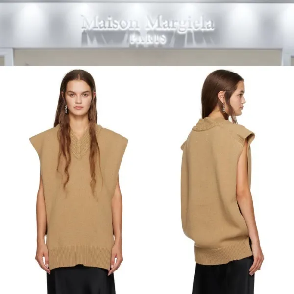 Maison Margiela  |Casual Style Wool Rib Sleeveless V-Neck Plain Cotton