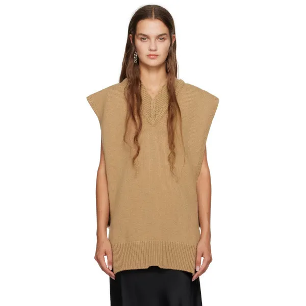 Maison Margiela  |Casual Style Wool Rib Sleeveless V-Neck Plain Cotton