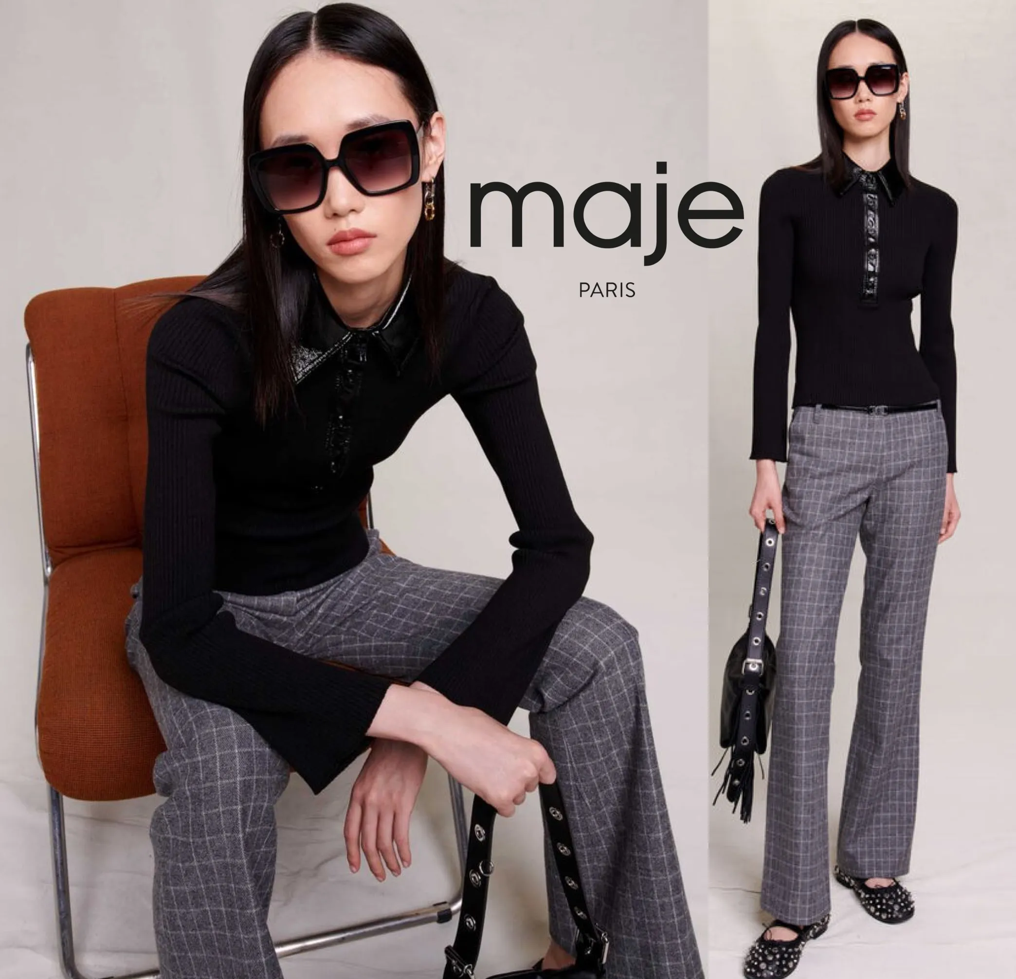 maje  |Casual Style Blended Fabrics Long Sleeves Plain Party Style