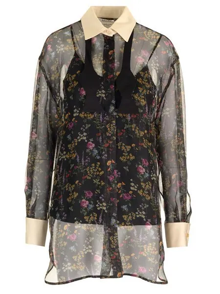 MaxMara  |Flower Patterns Long Sleeves Party Style Elegant Style