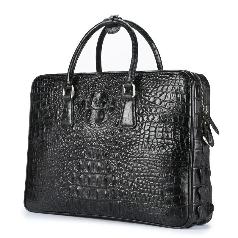 Men's Crocodile Leather Large Capacity Business Briefcase Shoulder Bag