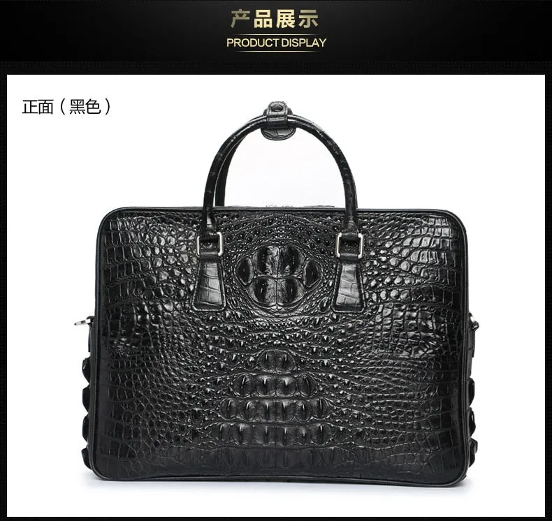 Men's Crocodile Leather Large Capacity Business Briefcase Shoulder Bag