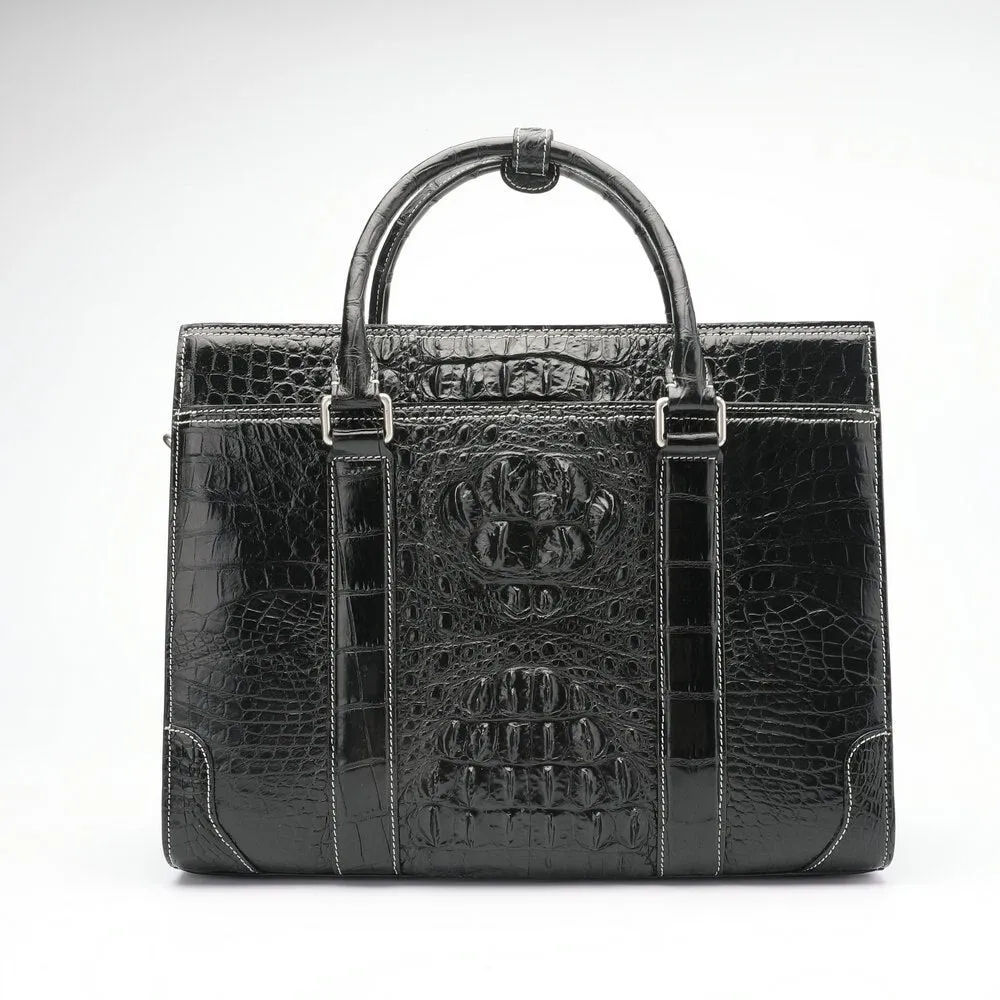 Men's Crocodile Skin Leather Leisure Business Hand-Held Briefcase Bag