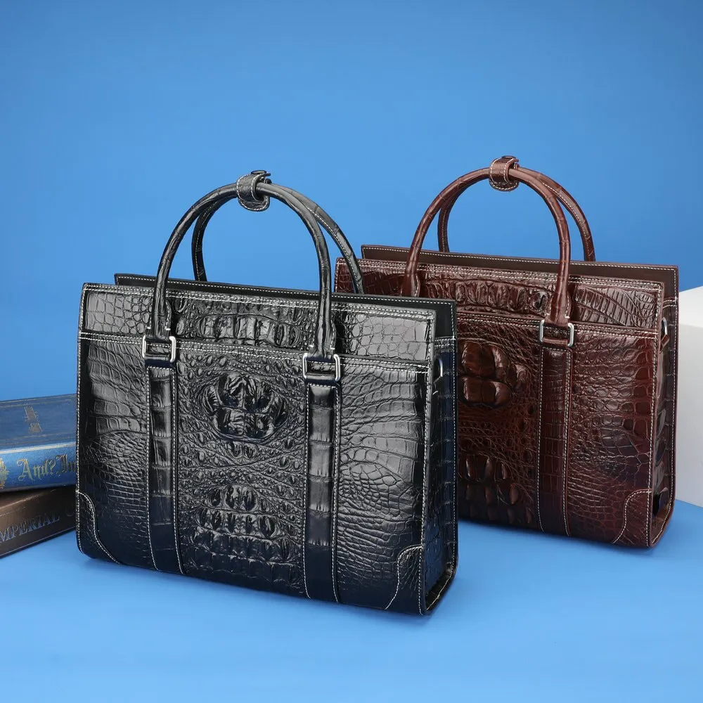 Men's Crocodile Skin Leather Leisure Business Hand-Held Briefcase Bag