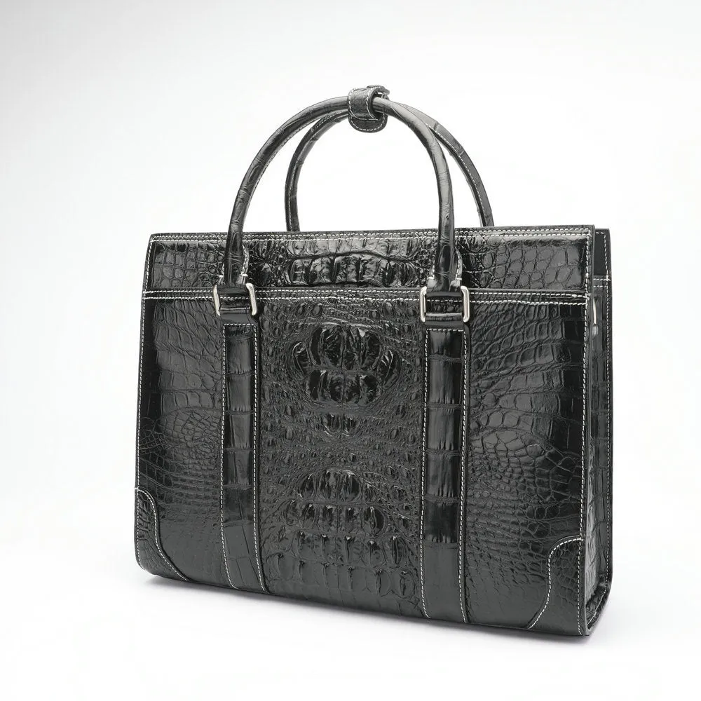 Men's Crocodile Skin Leather Leisure Business Hand-Held Briefcase Bag