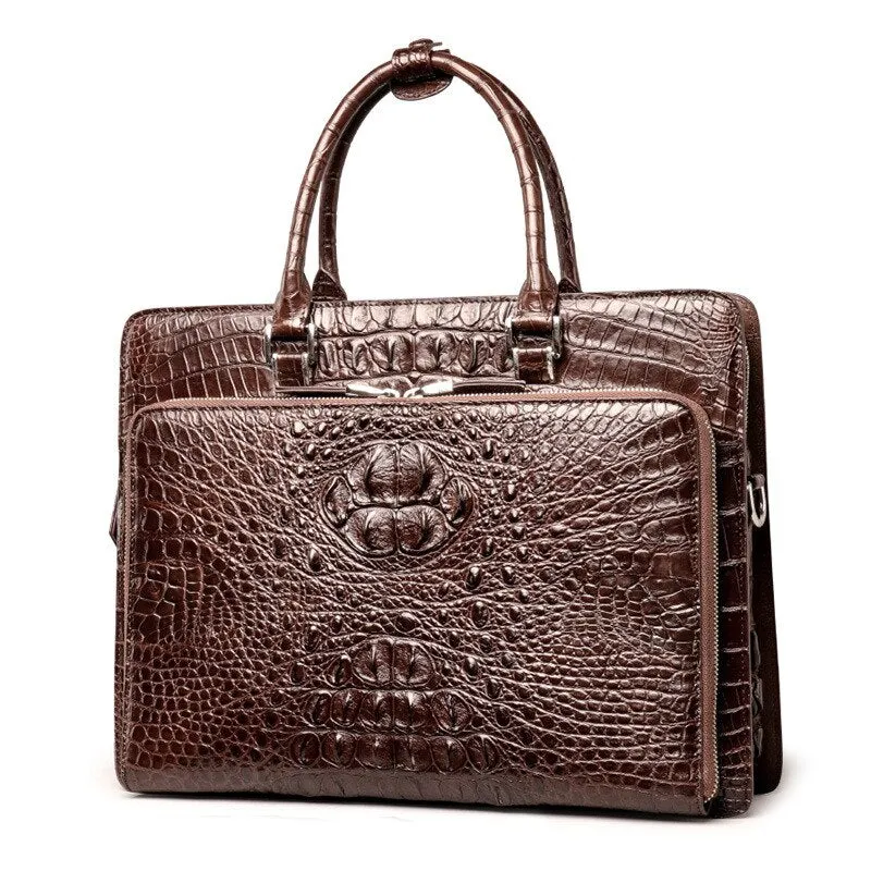 Men's Crocodile Skin Leather Leisure Travel Business Messenger Briefcase