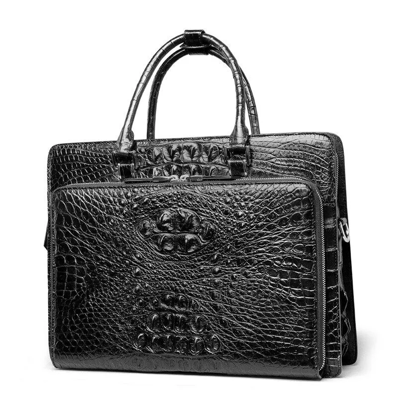 Men's Crocodile Skin Leather Leisure Travel Business Messenger Briefcase