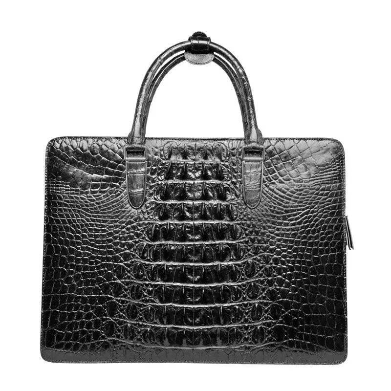 Men's Crocodile Skin Leather Leisure Travel Business Messenger Briefcase