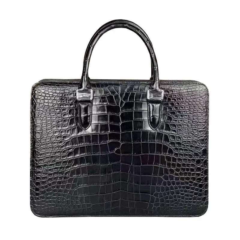 Men's Crocodile Skin Pattern Leather Large Capacity Business Briefcase Bag