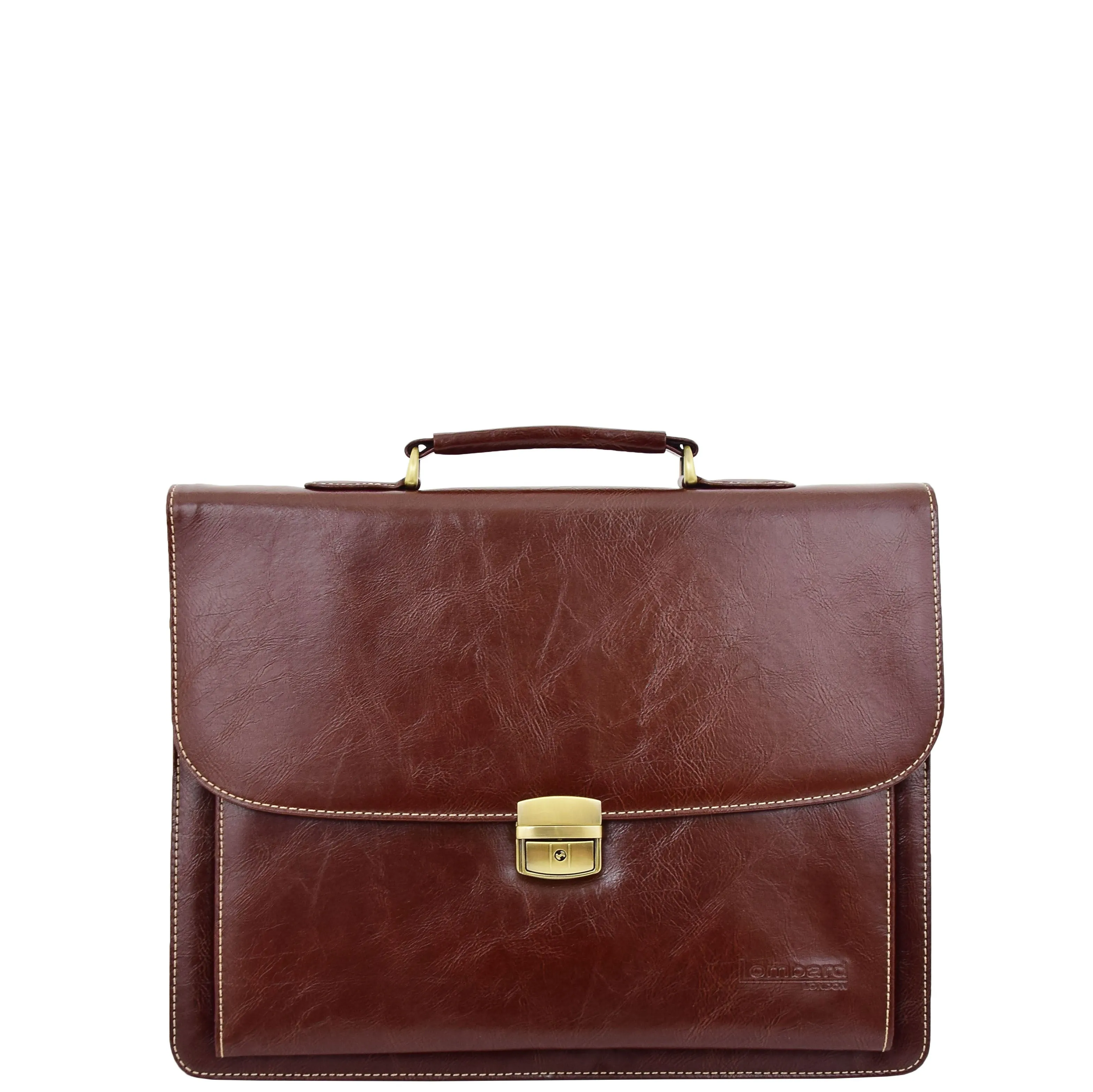 Mens Faux Leather Flap Over Briefcase Windsor Brown