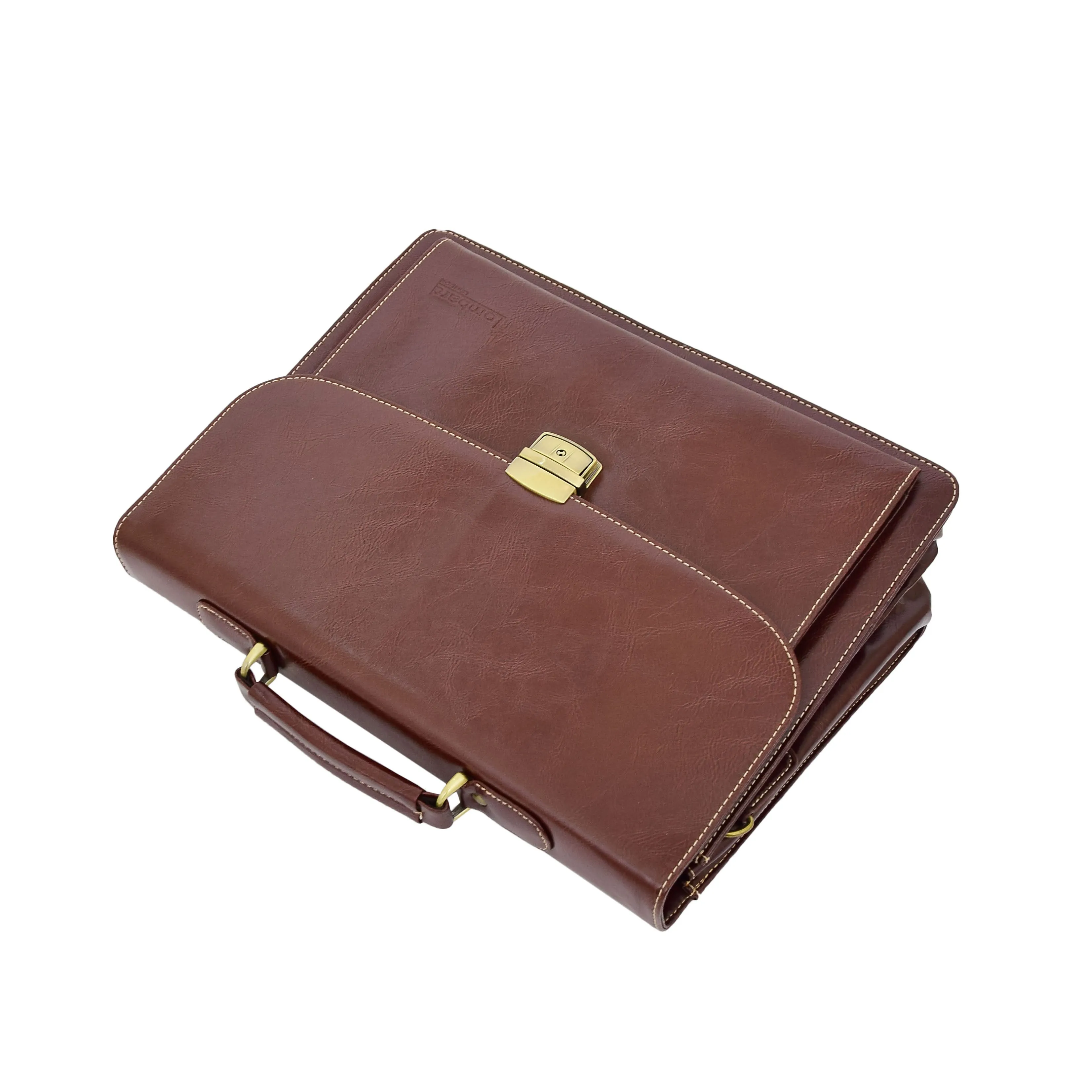 Mens Faux Leather Flap Over Briefcase Windsor Brown