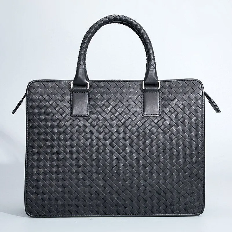 Men's Genuine Leather Hand Woven Hand-held Large Capacity Briefcase Bag