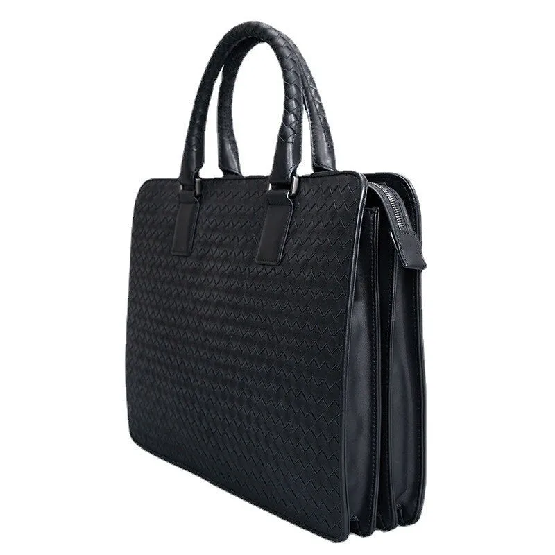 Men's Genuine Leather Hand Woven Hand-held Large Capacity Briefcase Bag