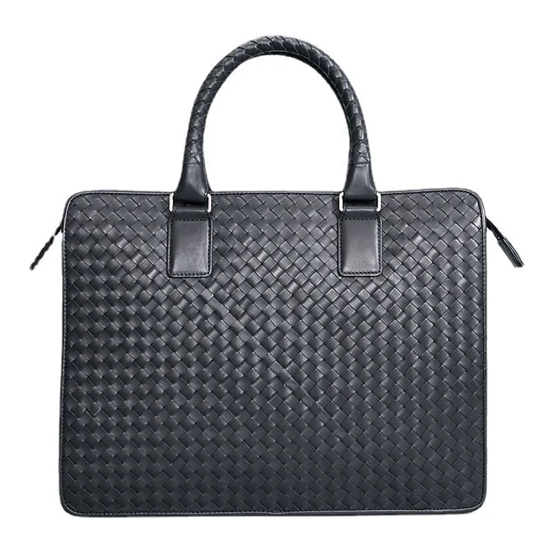 Men's Genuine Leather Hand Woven Hand-held Large Capacity Briefcase Bag