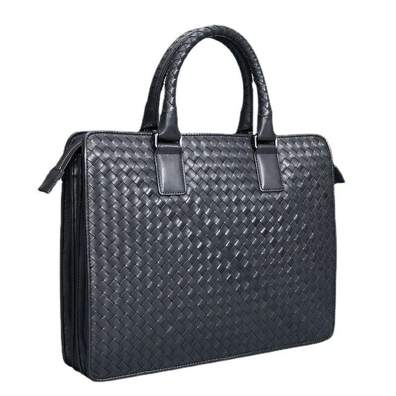 Men's Genuine Leather Hand Woven Hand-held Large Capacity Briefcase Bag