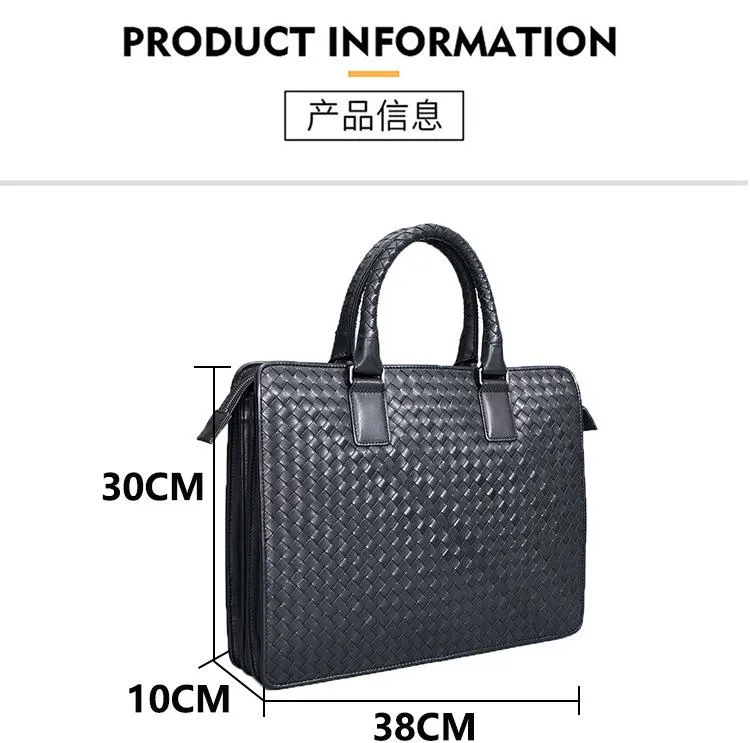 Men's Genuine Leather Hand Woven Hand-held Large Capacity Briefcase Bag