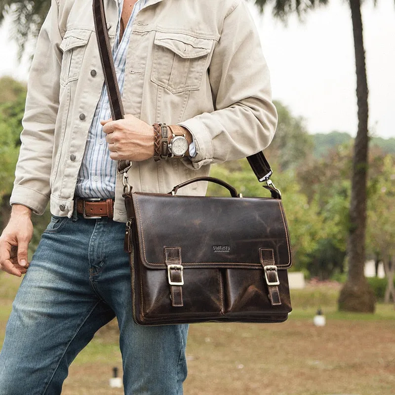 Men's Genuine Leather Multi-Function Shoulder Crossbody Business Handbag