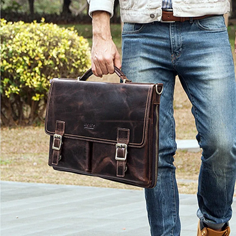 Men's Genuine Leather Multi-Function Shoulder Crossbody Business Handbag