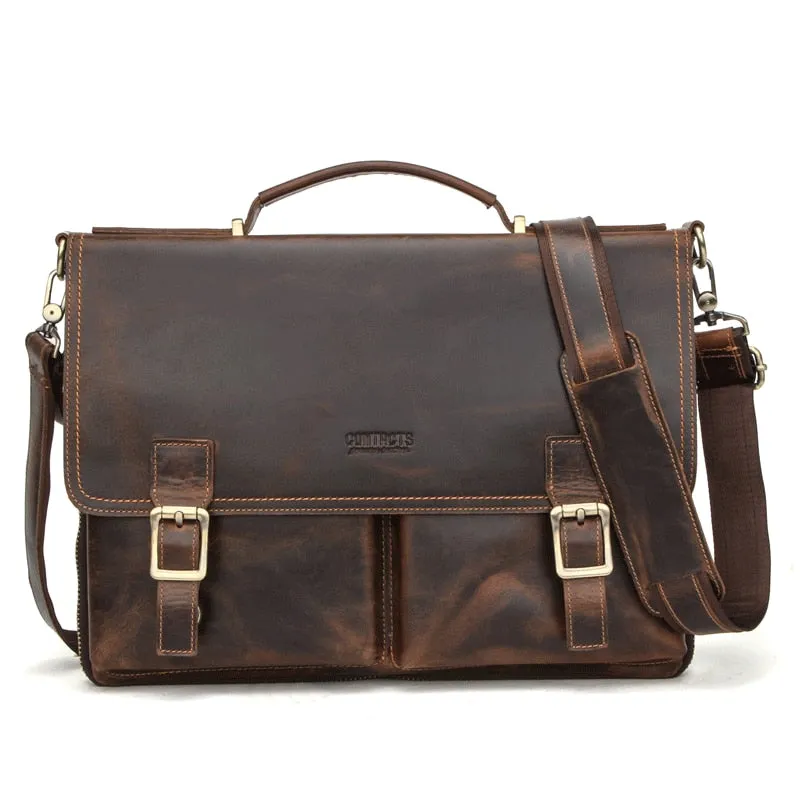 Men's Genuine Leather Multi-Function Shoulder Crossbody Business Handbag