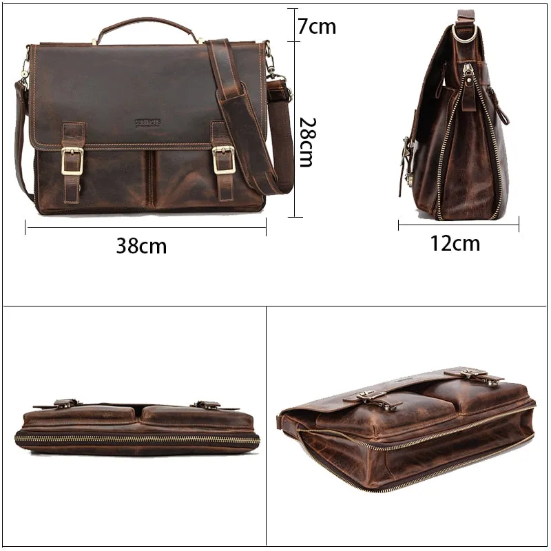 Men's Genuine Leather Multi-Function Shoulder Crossbody Business Handbag