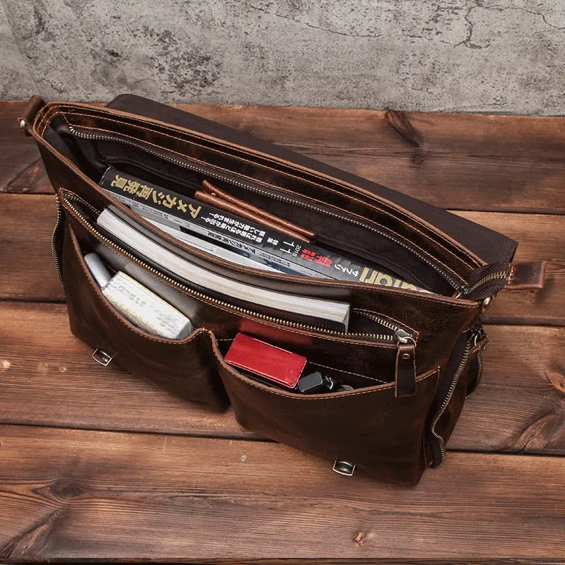 Men's Genuine Leather Multi-Function Shoulder Crossbody Business Handbag