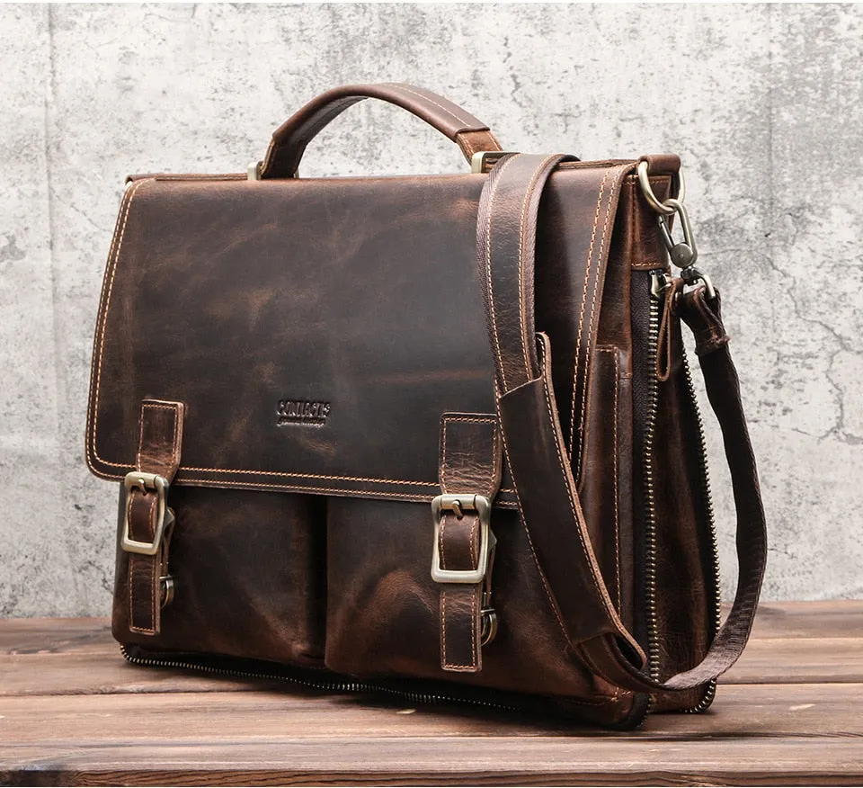 Men's Genuine Leather Multi-Function Shoulder Crossbody Business Handbag