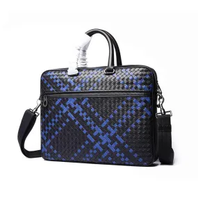 Men's Genuine Leather Woven Knitting Business Office Briefcase Handbag