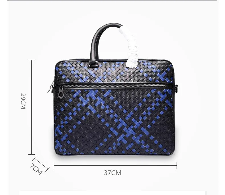 Men's Genuine Leather Woven Knitting Business Office Briefcase Handbag