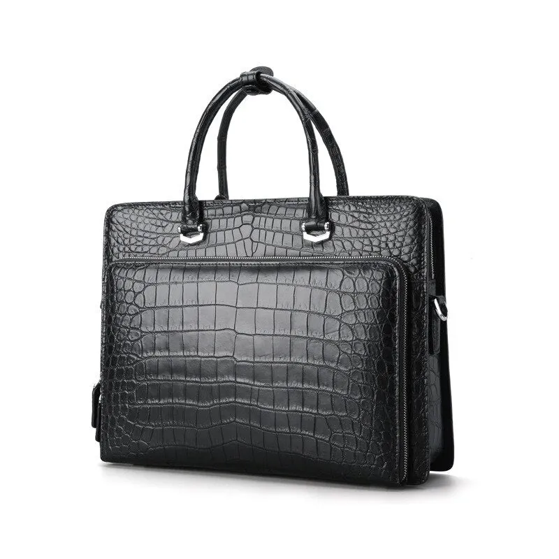 Men's Luxury Crocodile Leather Large Business Briefcase Shoulder Bag