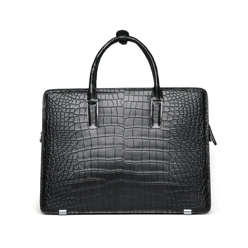 Men's Luxury Crocodile Leather Large Business Briefcase Shoulder Bag