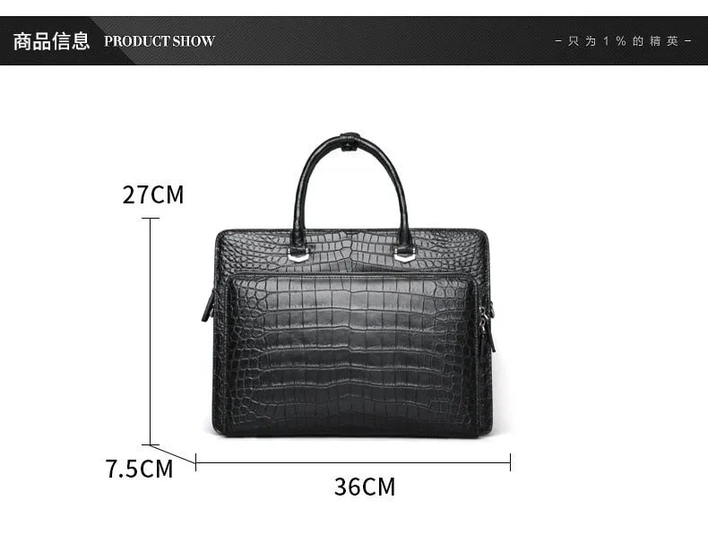 Men's Luxury Crocodile Leather Large Business Briefcase Shoulder Bag