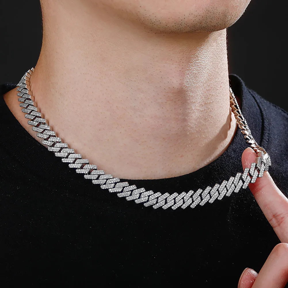 Men's Two-tone Prong Link Micro Pave Cubic Zirconia Hip Hop Necklace