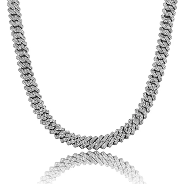 Men's Two-tone Prong Link Micro Pave Cubic Zirconia Hip Hop Necklace