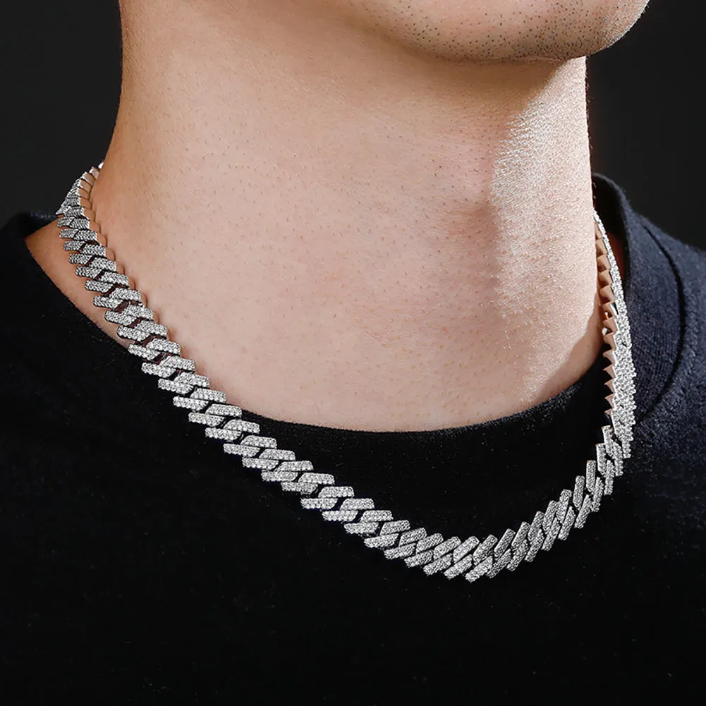 Men's Two-tone Prong Link Micro Pave Cubic Zirconia Hip Hop Necklace