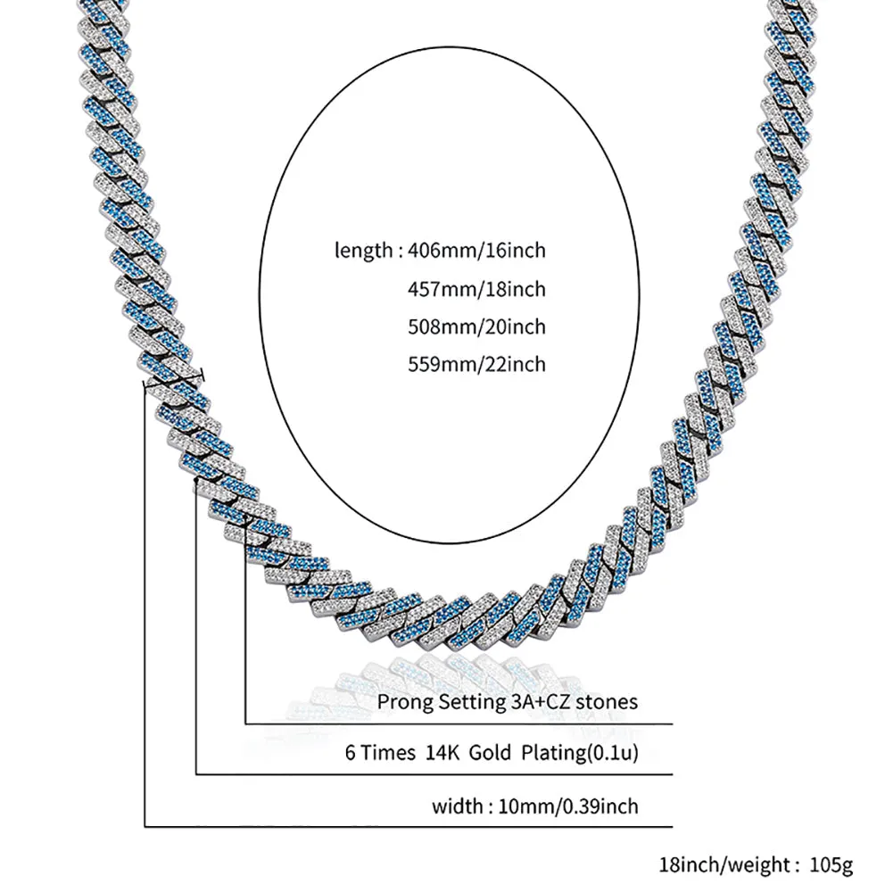 Men's Two-tone Prong Link Micro Pave Cubic Zirconia Hip Hop Necklace