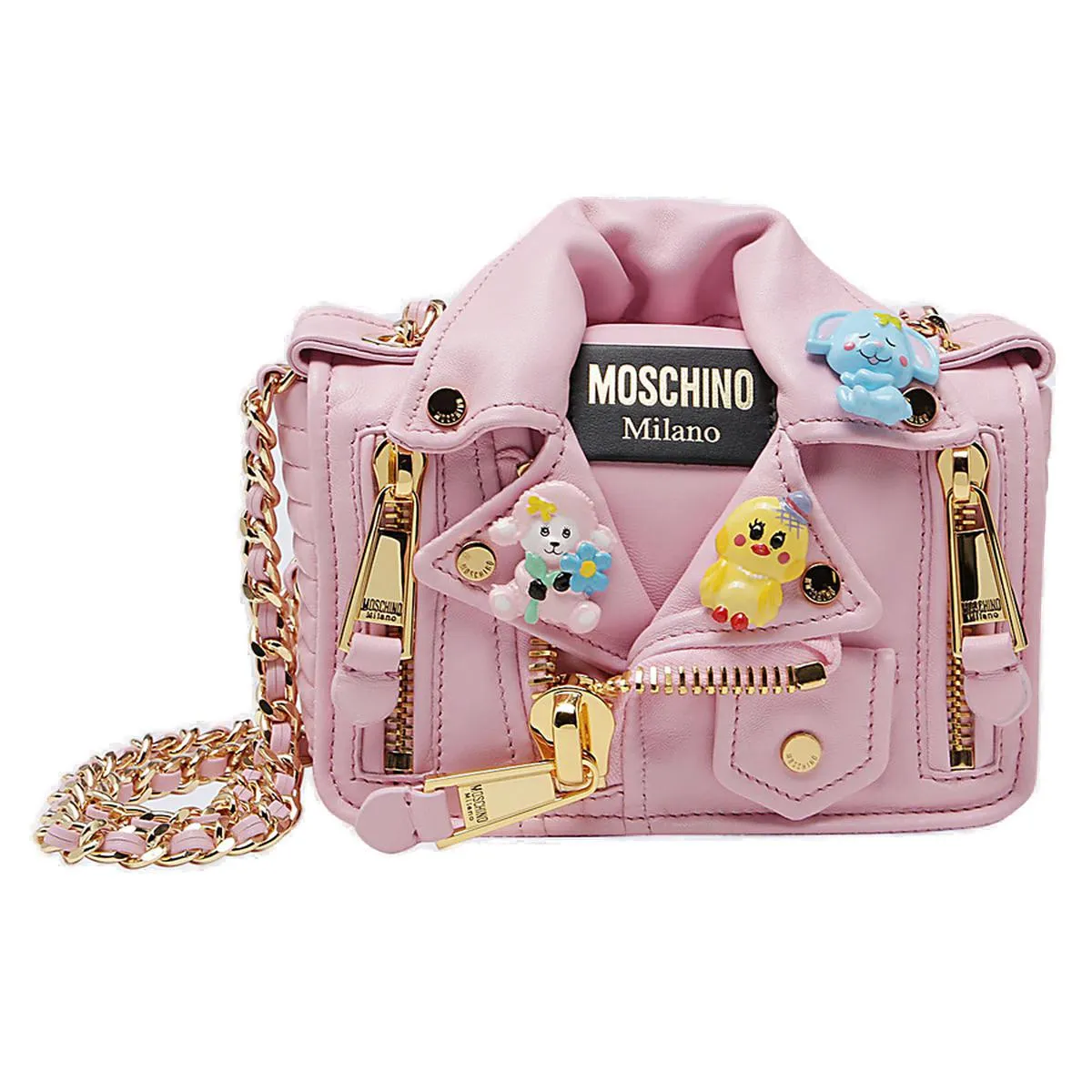 Moschino Logo Patch Chained Shoulder Bag