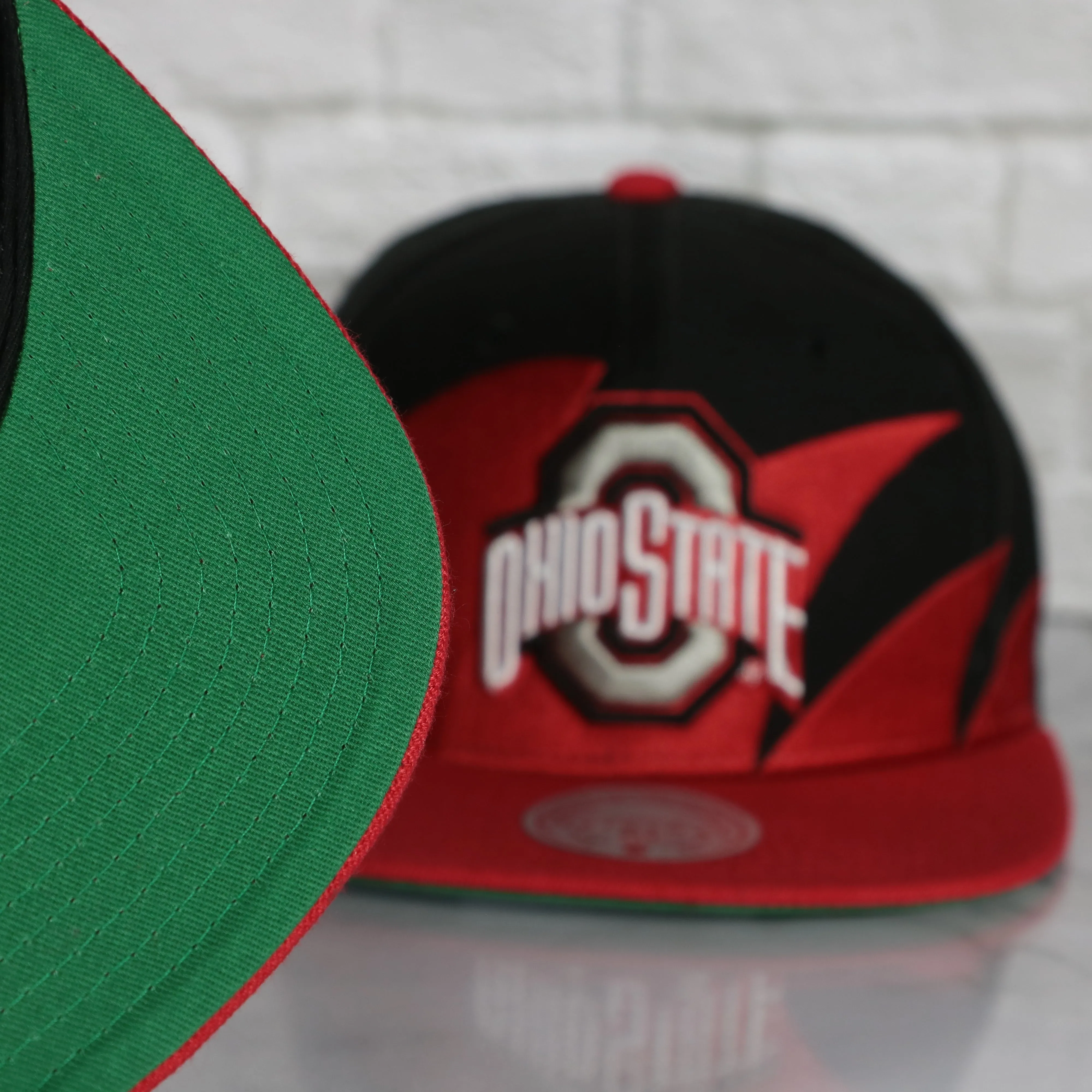 Ohio State University Buckeyes Vintage Retro Sharktooth Mitchell and Ness Snapback Hat | Red/Black