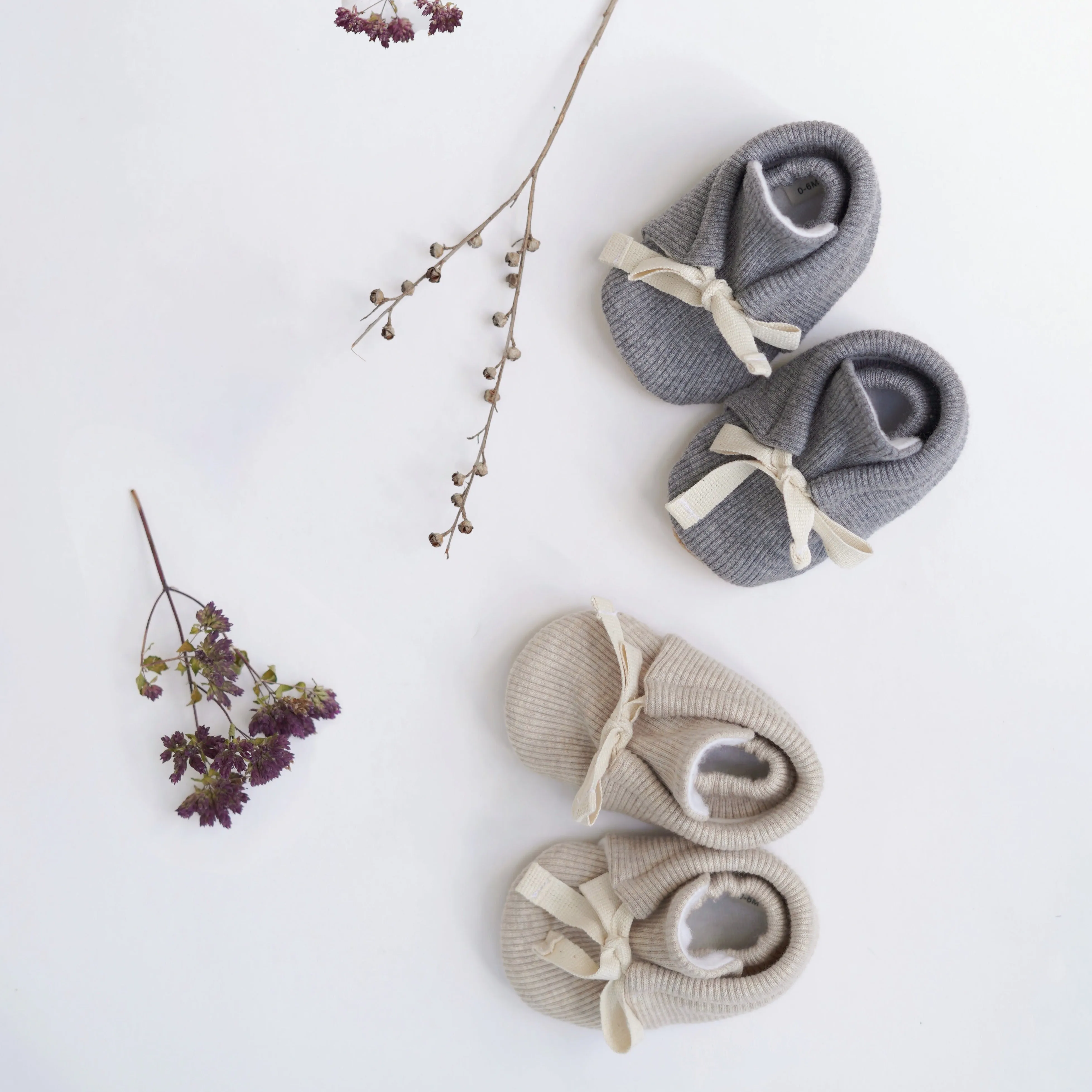 Organic Rib Booties - Oatmeal only size 12-24 months left