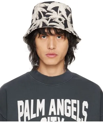 Palm Angels Black & Off-White Allover Palms Bucket Hat