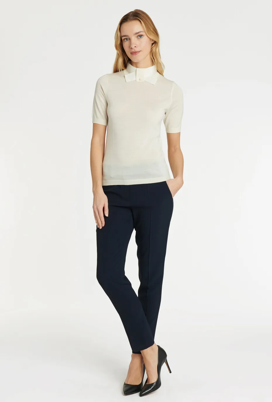 Paule Ka  |Casual Style Wool Plain Short Sleeves Party Style High-Neck