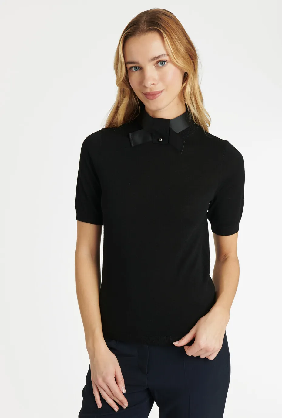 Paule Ka  |Casual Style Wool Plain Short Sleeves Party Style High-Neck