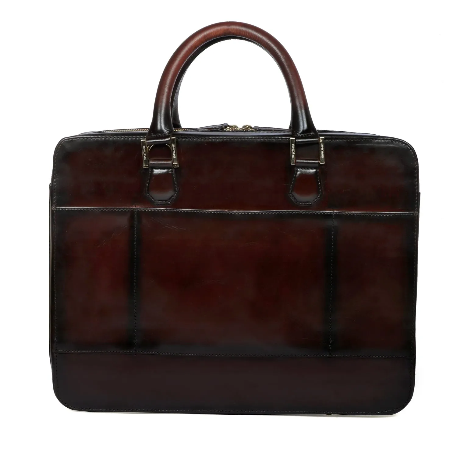 Personalized BABA JIHand-Painted Initial Embossed Lion Dark Brown Leather Laptop Office Briefcase by Brune & Bareskin