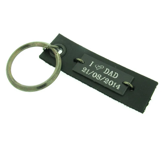 Pesonalized Black Leather Keychain